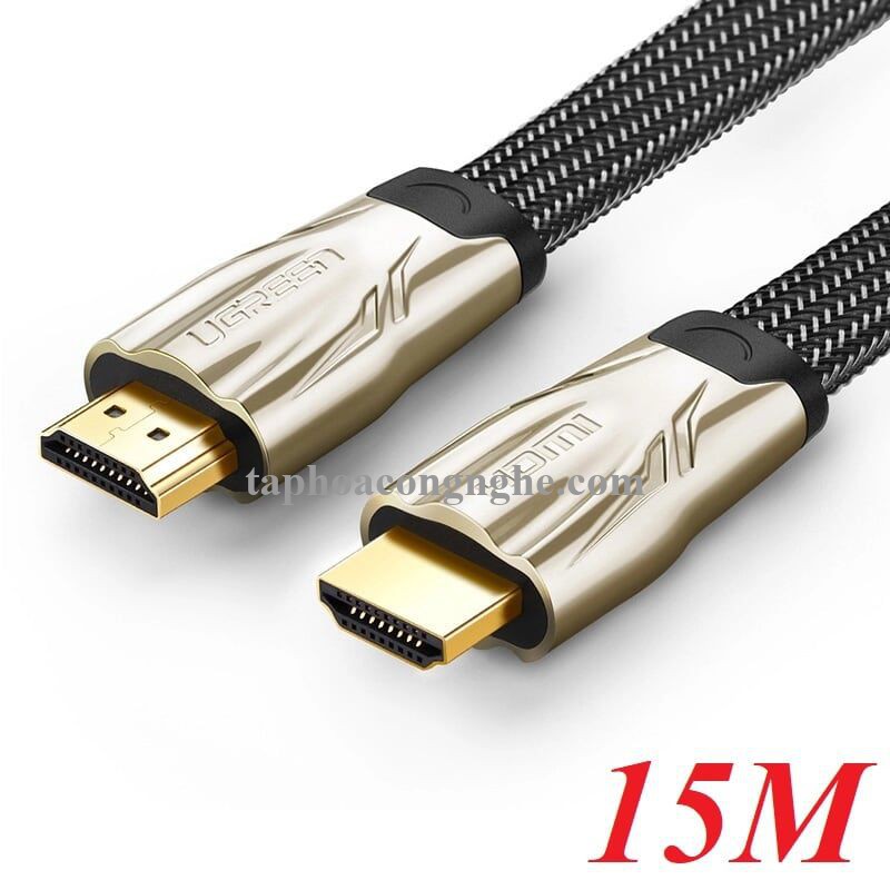 Ugreen 10258 15M màu Đen Cáp tín hiệu HDMI vỏ bọc lưới cao cấp cáp dẹt HD102 30010258